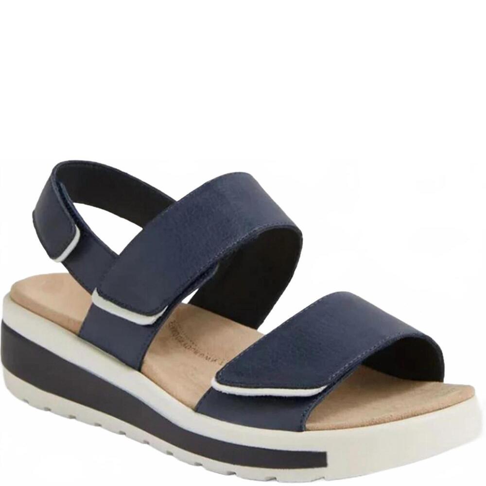 NEW ZIERA women's garlin sandal in navy leather/white sole